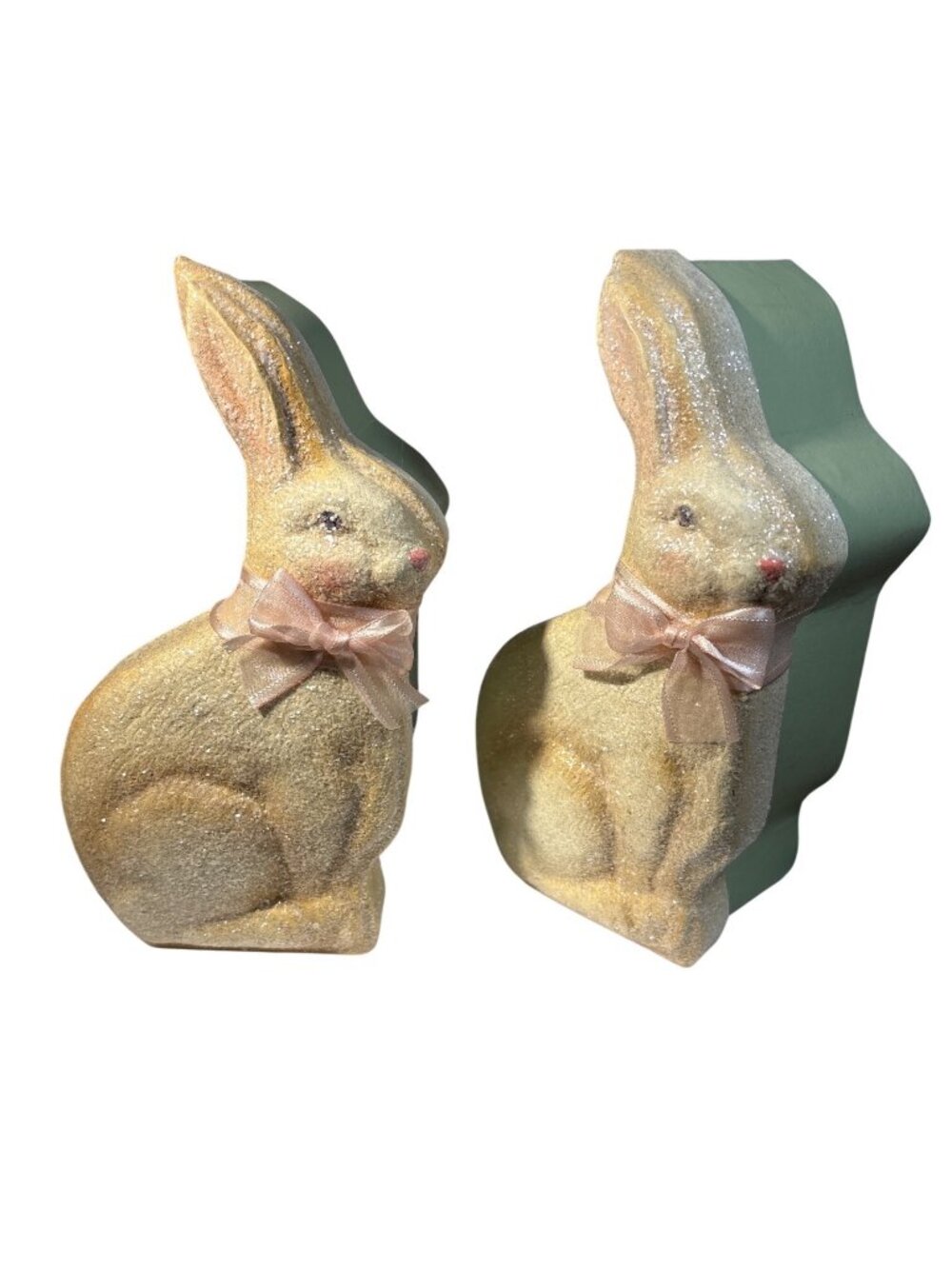 Bunny Shaped Boxes With Plush Toys Glitter Finish Green & Cream Set Of 2 Giftco